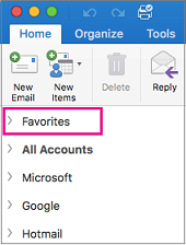 view favorites in outlook for mac